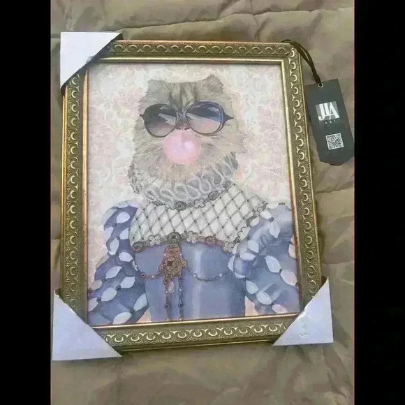 Whimsical Cat Portrait in Elegant Frame - JJA Art Carol lew - Picture 1 of 3